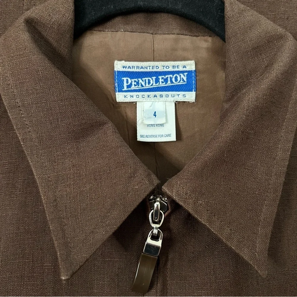 Vintage Pendleton Brown Vest Minimalist Zip Front Size‎ 4 Cotton Linen Blend